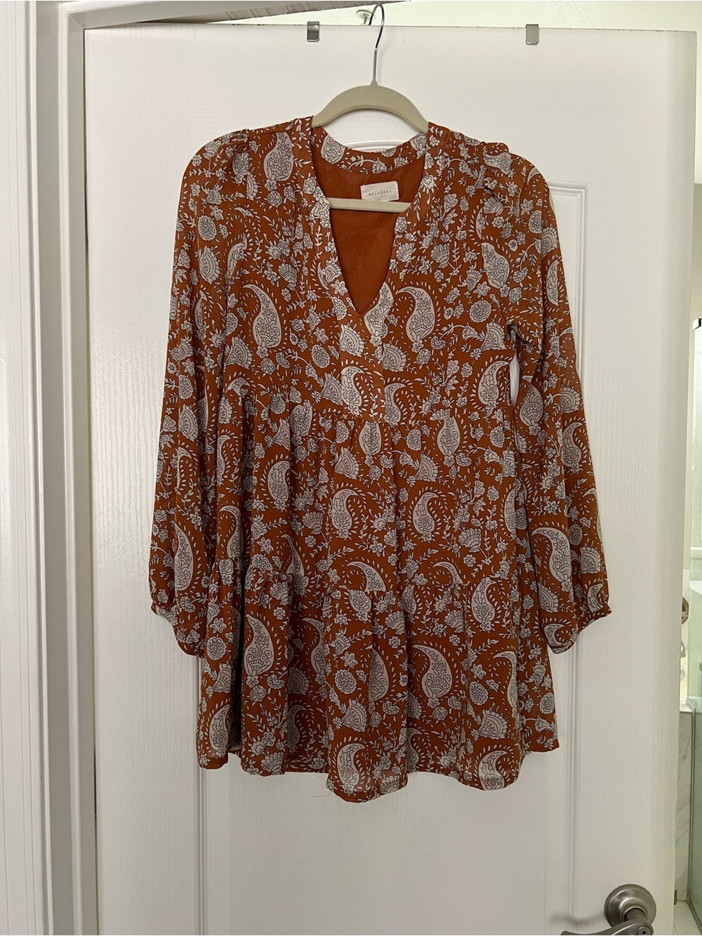 Rust Paisley V-Neck Women's Tunic Top